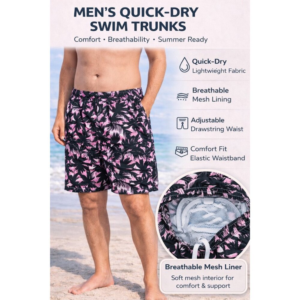 Men’s 2-Pack Quick-Dry Swim Trunks Mesh Liner Beach Board Swim Shorts, 2-Pockets - Picture 4 of 6
